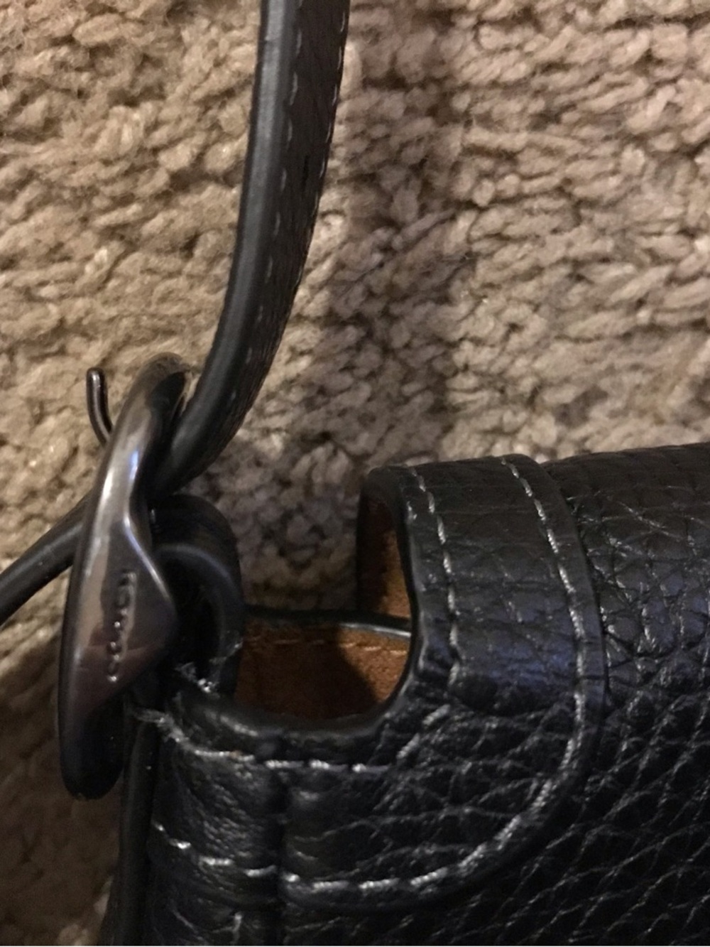 Coach Shoulder Bag Black Pebble Leather 29.5cm 11.6in Push Lock - Picture 3 of 8
